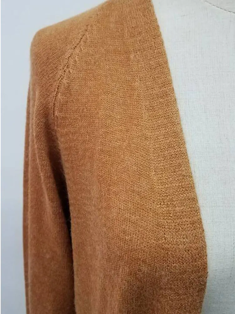 Women's sweater long solid color large pocket knit cardigan sweater
