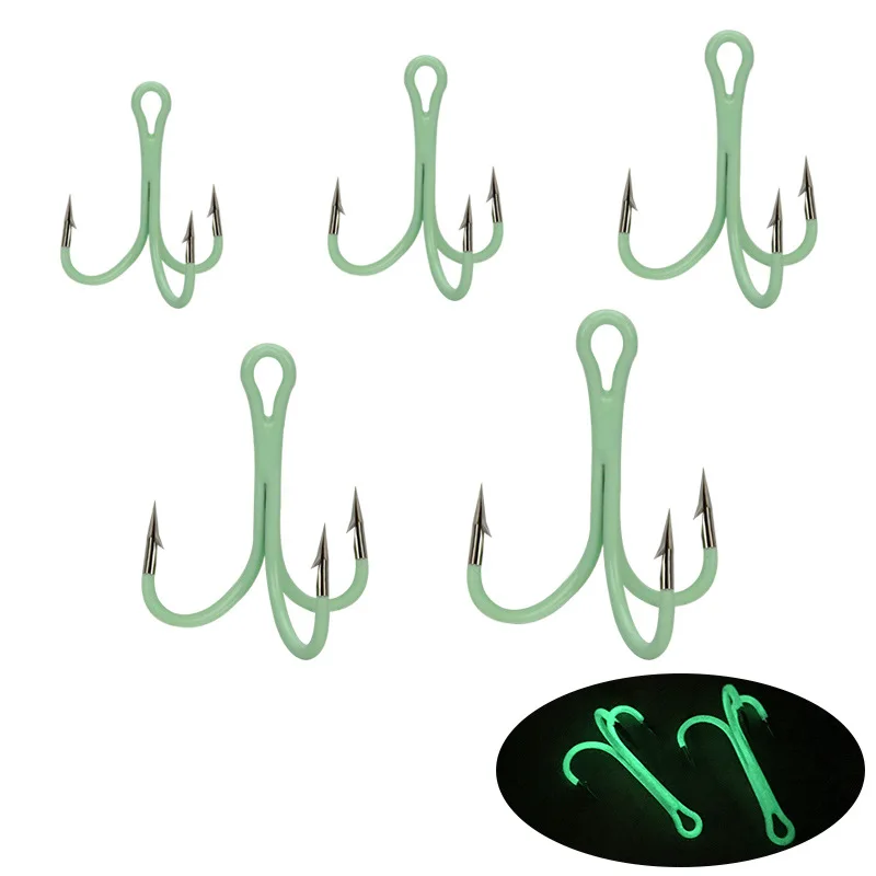 

5pcs/Lot High Carbon Steel Luminous treble Hook 2#-10# Fishhooks Durable Pesca barbed hook Fishing Tackle Accessories
