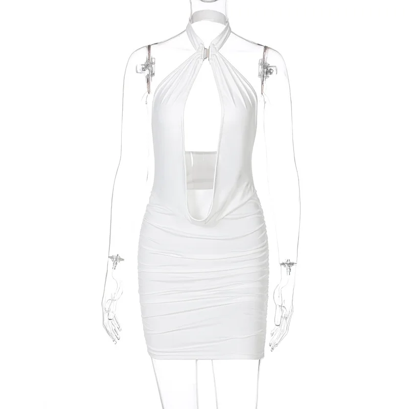 

Women's Dress Summer New Sexy Halter Cut-out Sleeveless Backless Dress Fashion Slim Solid Color Off Shoulder Bodycon Dresses
