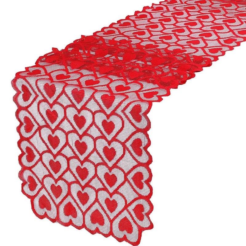 

Valentines Day Table Runner Red Heart Lace Tablecloth Dresser Scarf for Valentine Mother's Day Wedding Party