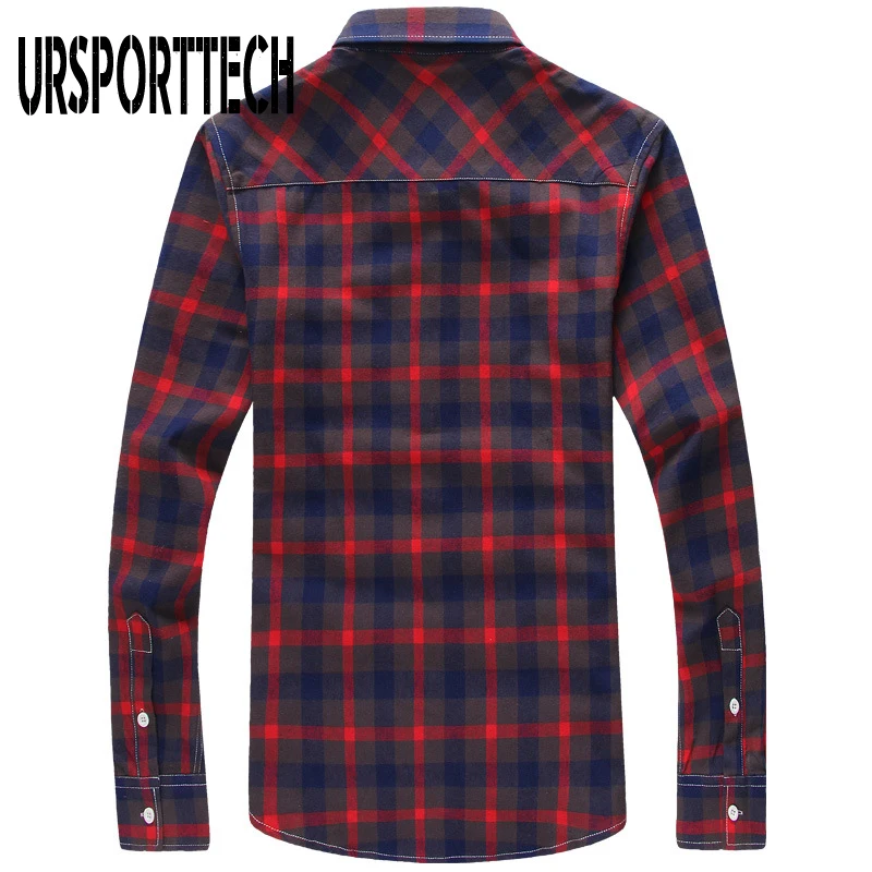 Мужская хлопковая рубашка в клетку повседневная приталенная с длинными рукавами