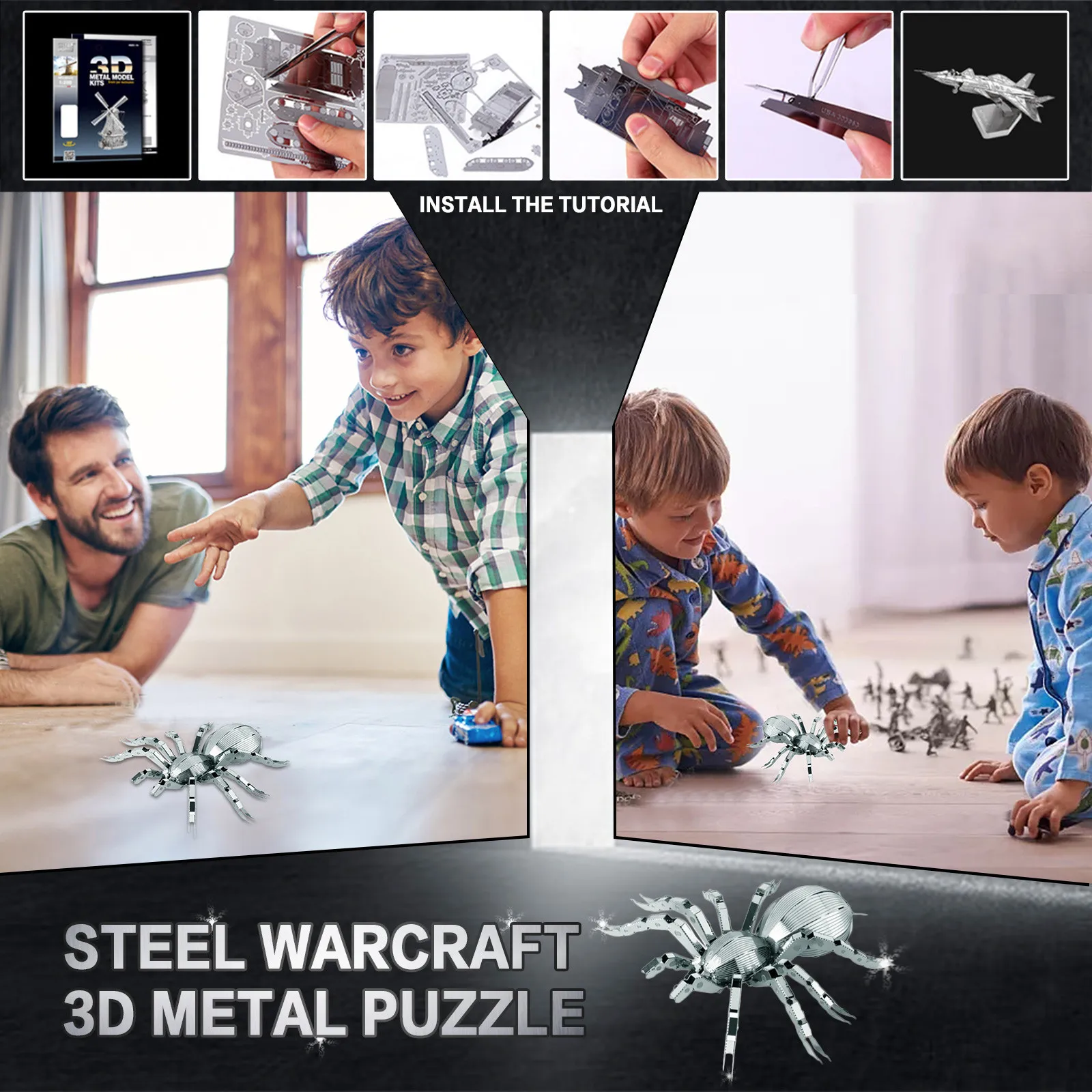 

3D Metal Puzzle for Kids Adults DIY Assembly Spider Model Stainless Steel Jigsaw Puzzle Brain Teaser Mechanical Educational Toy