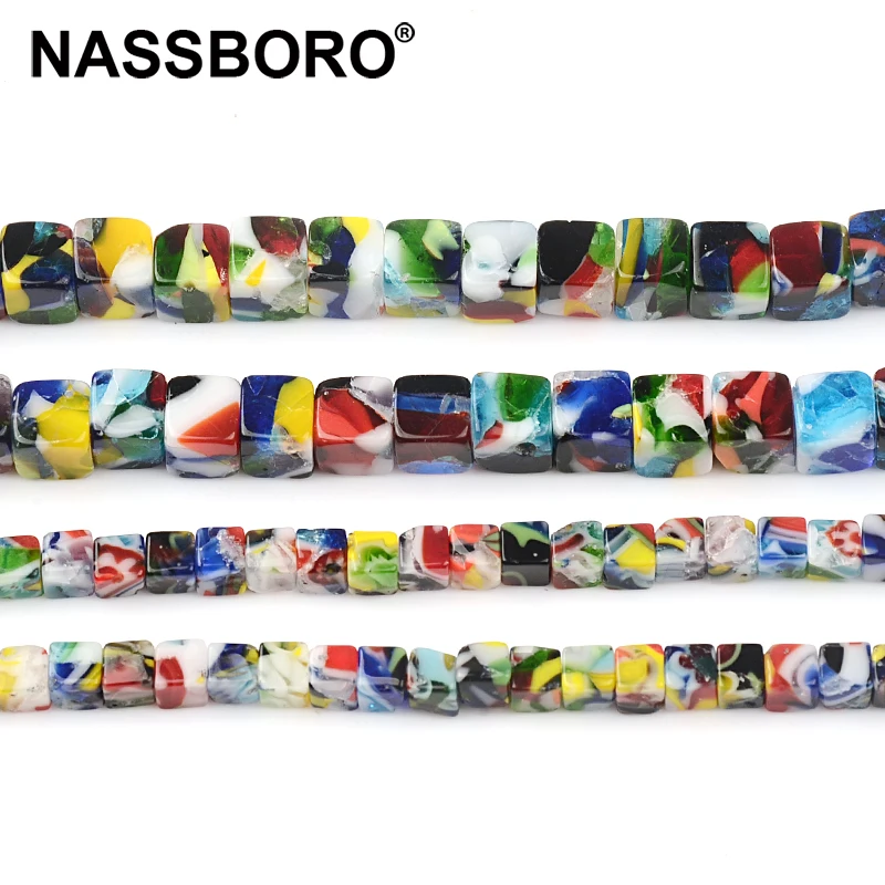 

4mm/6mm Multicolor Square Flower Beads Cube Lampwork Glazed Glass Beads for Jewelry Making Handmade DIY Bracelet Necklace Kralen