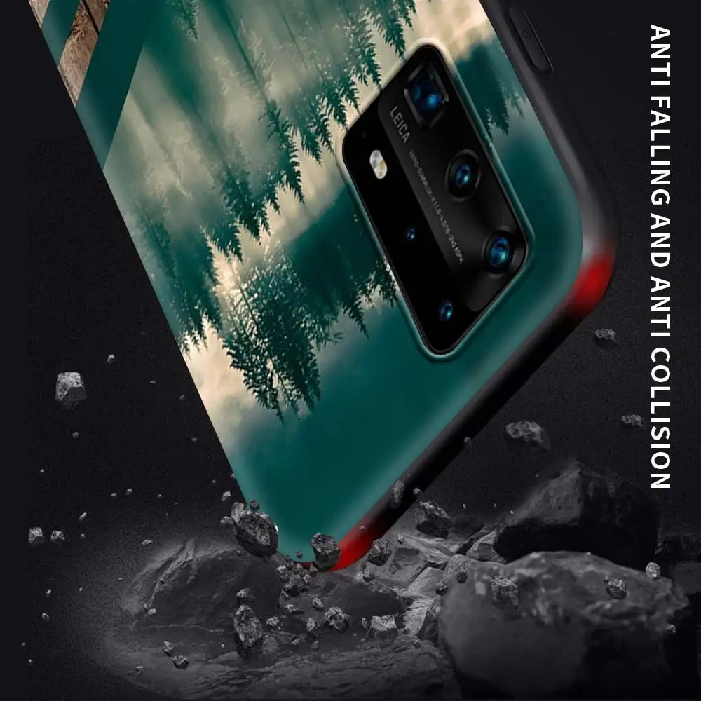 Capa For Huawei P30 P40 P20 Lite Honor 8X 9S 20 8S 9X Pro P Smart Z Y6 Y7 2019 Black Shell Cover Forest Geometry Wood Nature