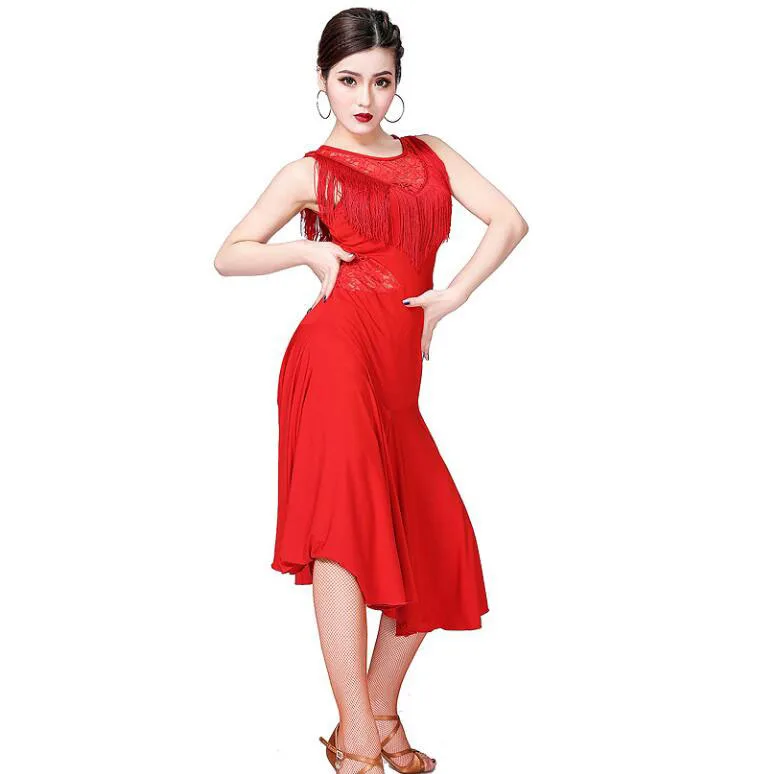 

Latin Dance Dress Performance Dress Dance Competition Tassel Dress For Cha Cha Dancewear Practice LaceDress