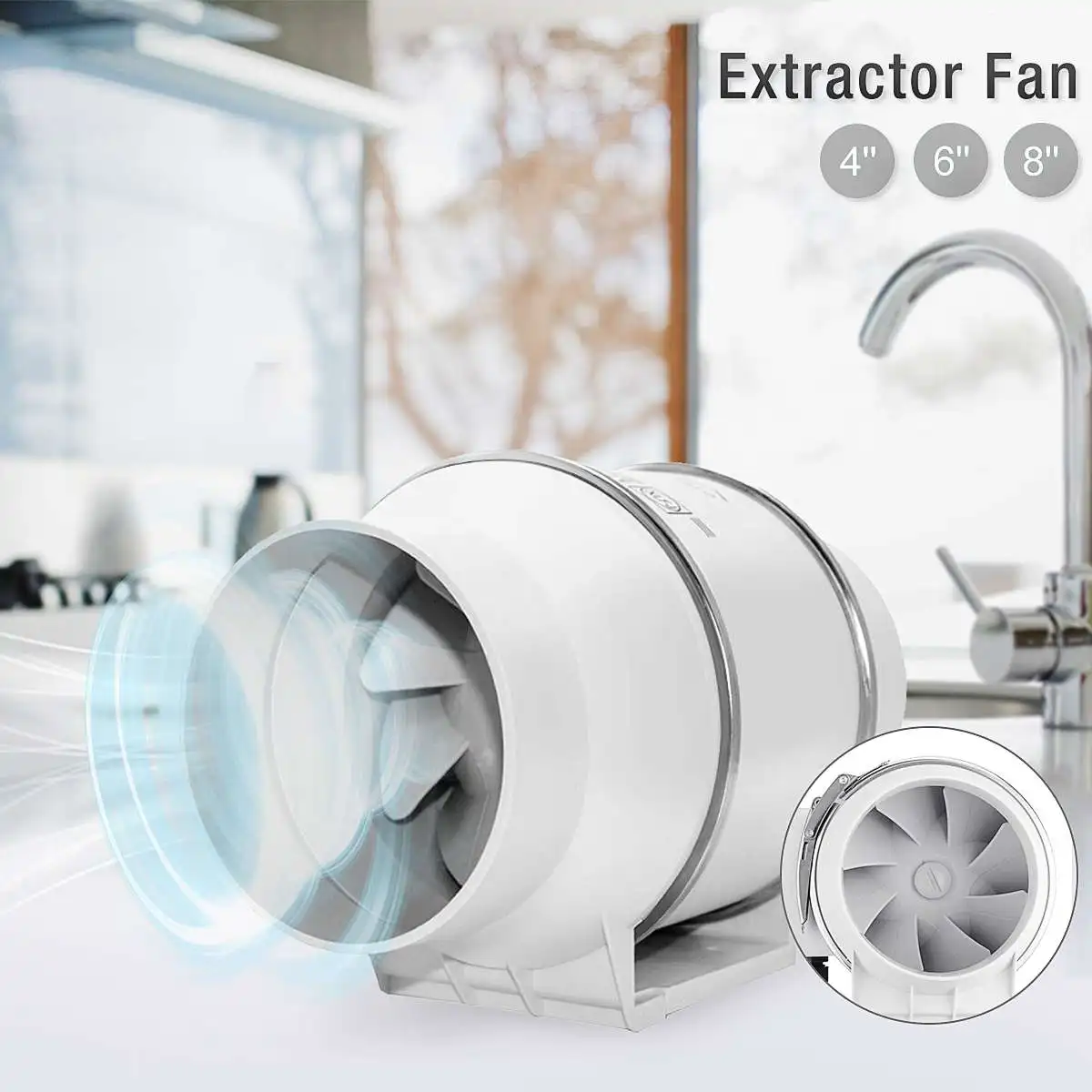 220V 4 6 8'' Exhaust Fan Wall Window Mountable Toilets Kitchen Bathroom Home Silent Inline Pipe Duct Ventilate Air Cleaning | Бытовая