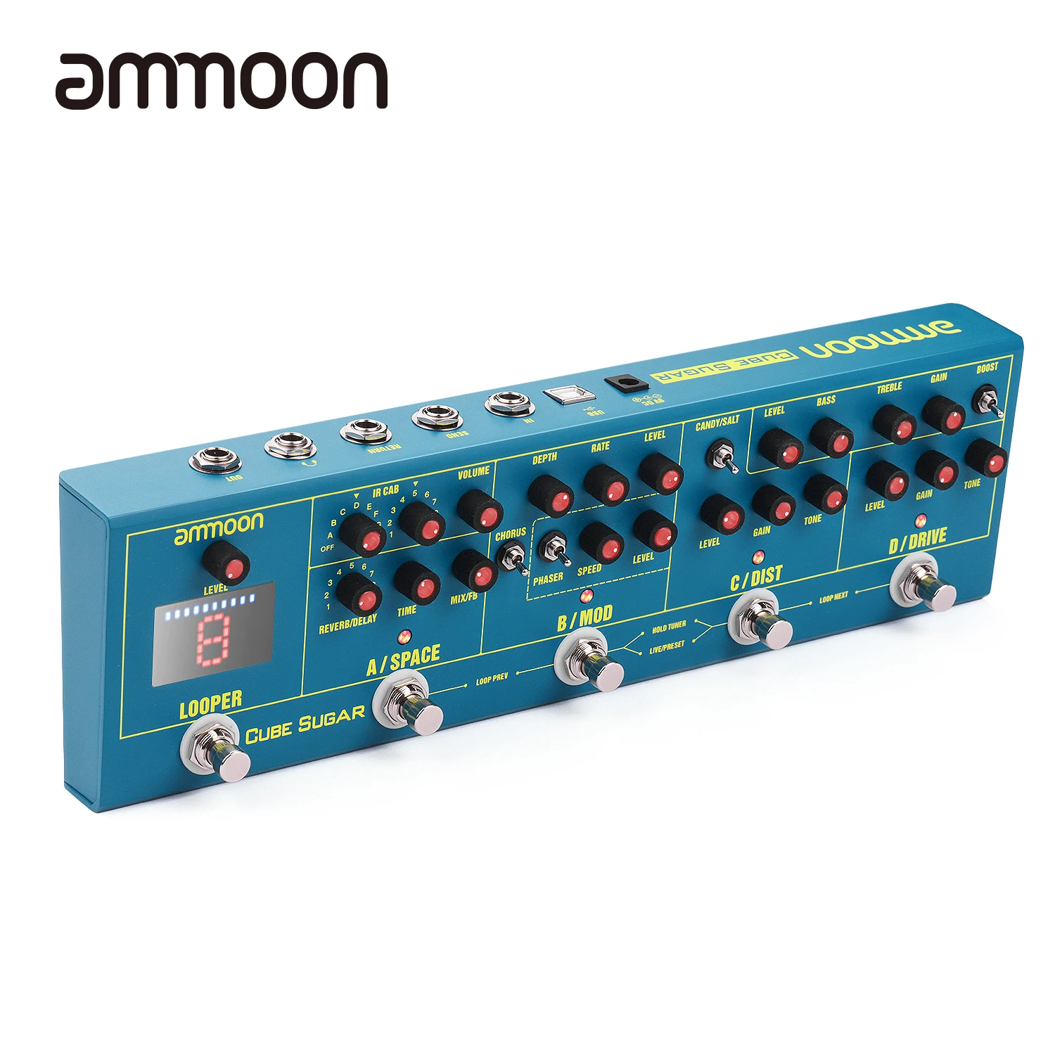 Педаль для гитарных эффектов ammoon CUBE SUGAR 5 аналоговых (Boost/Overdive/Distortion/хор/Phaser)