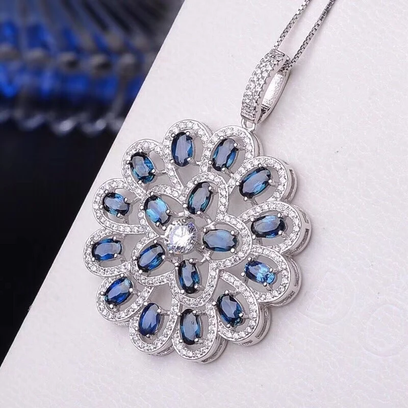 Распродажа новый изысканный кулон из натурального синего сапфира на ожерелье