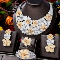 kellybola 4pcs trendy luxury bloossom women big jewelry sets wedding cz dubai indian necklace earrings bangle ring pendientes