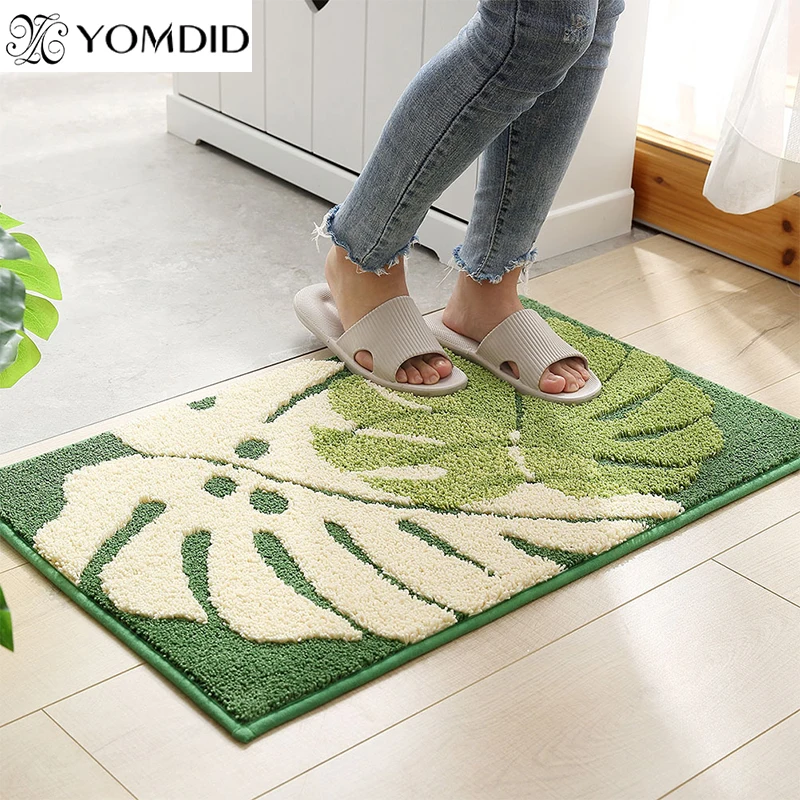 

Bedroom Mat Leaves Pattern Doormat Anti-Slip Washable Carpets For Living Room Washroom Kitchen Door Rug Jacquard Mats Home Decor