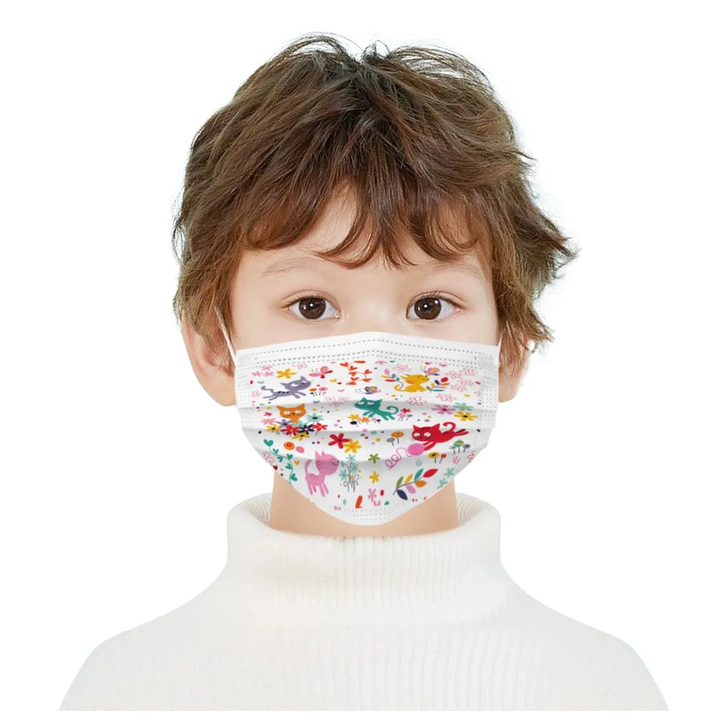 50pcs Disposable Children's Face Mask Cartoon Kitty Pattern Print Mouth Outdoor Safety Protective Masque #M2G | Красота и