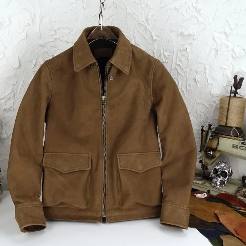 

Genuine male leather jacket, vintage cow leather jacket for men, casual