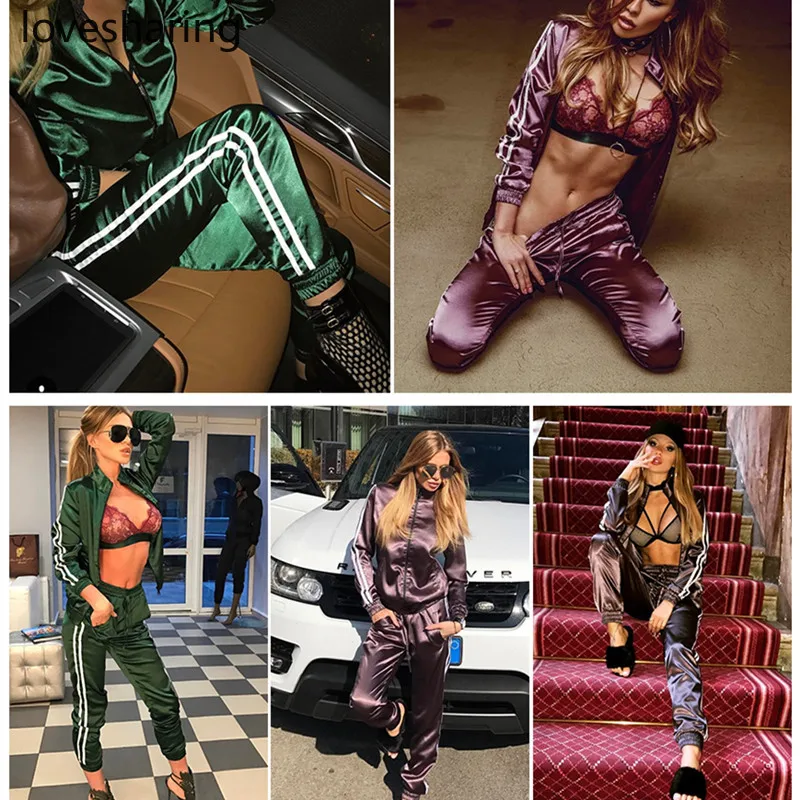 Сатиновый комплект из двух предметов спортивный костюм для женщин элегантный