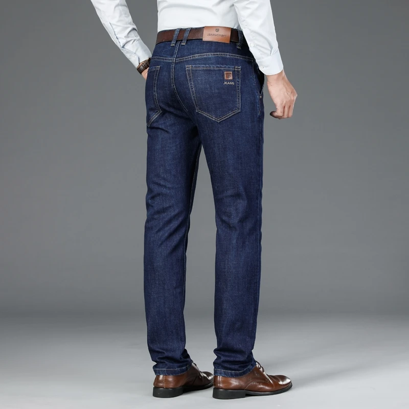 

SHAN BAO Men's Slim Fit Straight Jeans Embroidered Leather 2021 Brand Clothing Classic Elegant Business Casual Denim Jeans