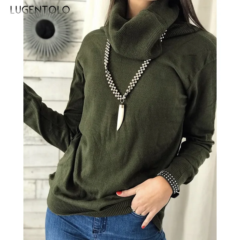 

Women's Loose Turtleneck Sweater Multi-Color Knitted Autumn Winter Solid Color Casual Female Simple Fashion Sweaters Lugentolo