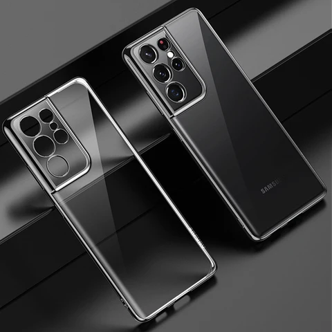 Роскошный тонкий мягкий силиконовый прозрачный чехол с рамкой для телефона Samsung Galaxy S21 Ultra S21 Plus, прозрачный чехол-накладка T18