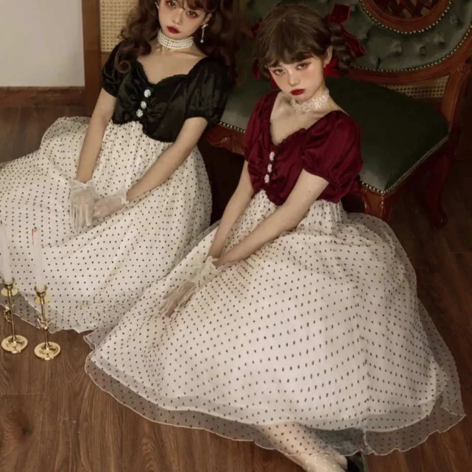 

Женское платье принцессы в горошек, готическое винтажное платье лолиты, элегантное милое платье в викторианском стиле для вечеринки, франц...