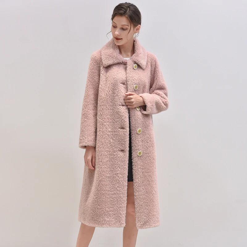 ZHICHU розовая мохнатая Женская шерстяная шуба уличная Осенняя зимняя теплая