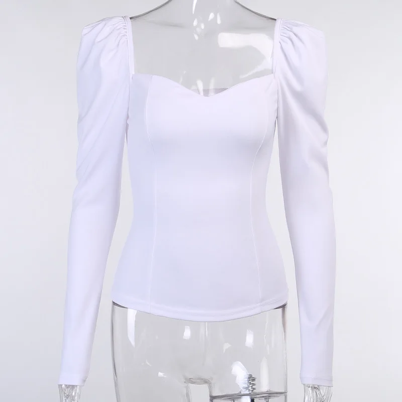 

Sexy Crop Top Square Neck Woman T-Shirts British Style Slim Waist Vintage Shirt Sexy Low-Cut Black Long Sleeve Tshirt Streetwear