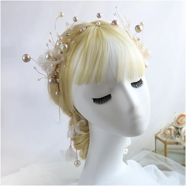 

Beauty pearl crepe flower headbands yarn bride tiara hair hoop wedding accessories jewelry