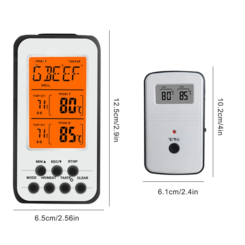 

Digital BBQ Thermometer Wireless Kitchen Oven Food Cooking Grill Smoker Meat Thermometer with Probe and Timer Temperature Alarm