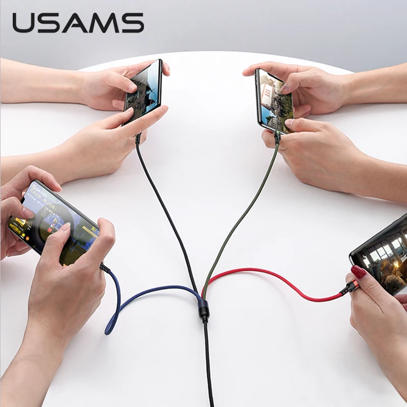 USAMS U26 4 in 1 USB Cable C Charging Cable Micro USB Charge Cable For iPhone Huawei Xiaomi Samsung