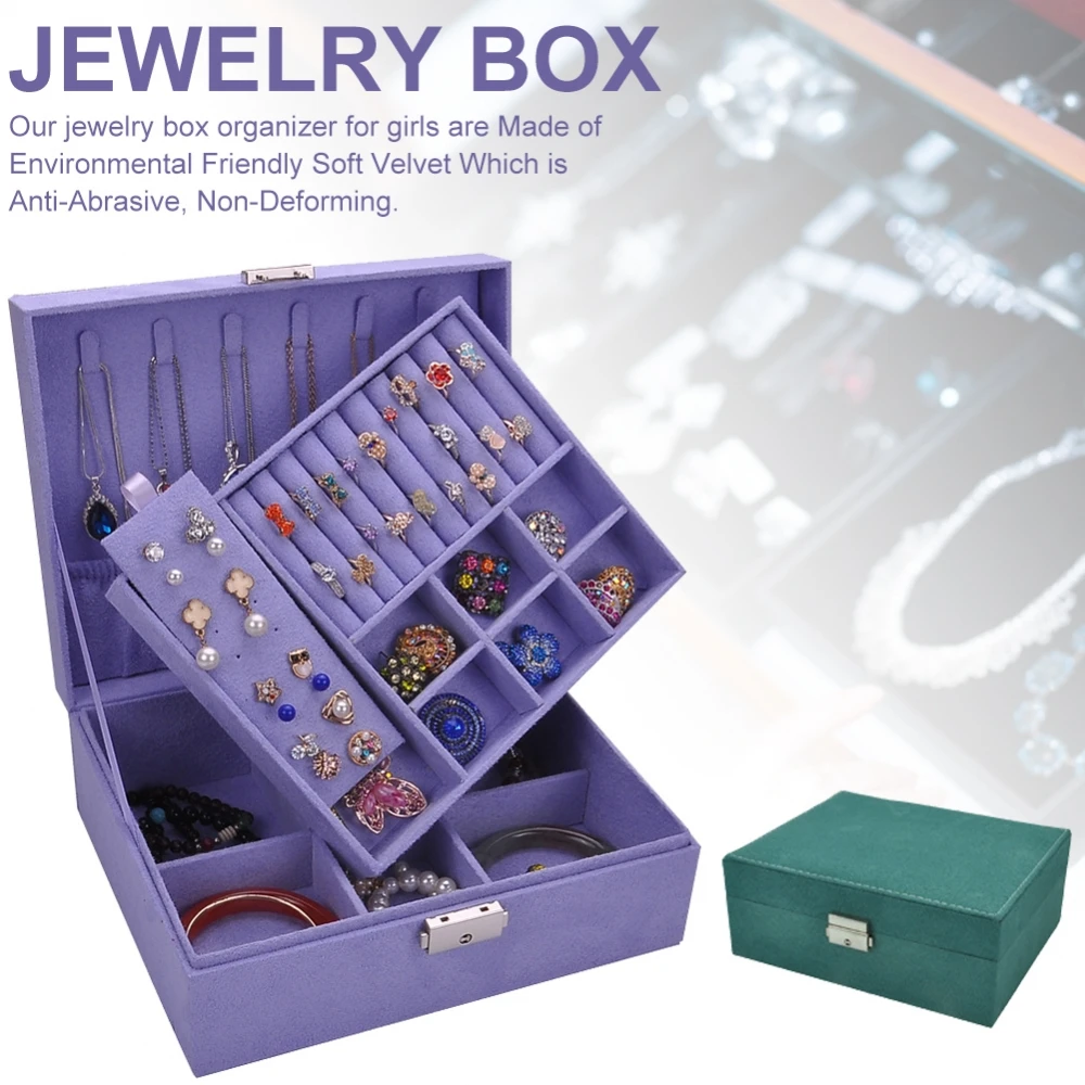 Органайзер для ювелирных изделий Дисплей коробка фланель 2 слоя Макияж