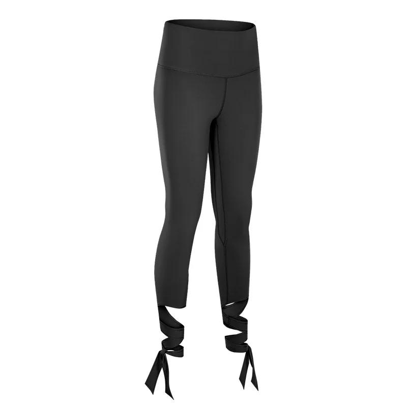 

L-150 Women Ballerina Yoga Pants bandage leggings Fitnesss Running High Waist Leggings side Cross straps Sports pants trousers