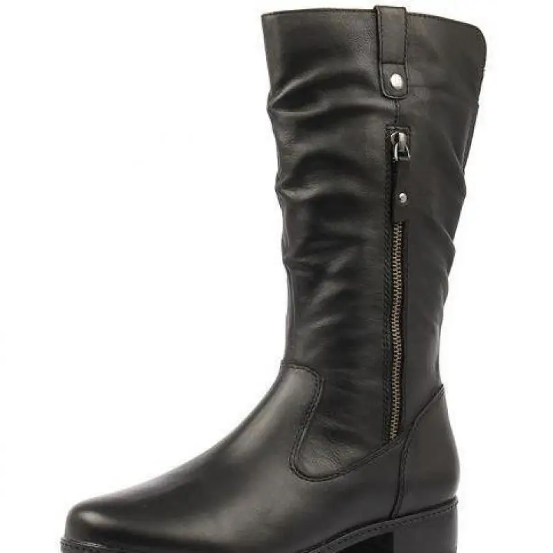 Tghdof Hot Sale Elegant Pleated Boots Low Heel Mid-calf Boots Women 2021 Autumn Concise Office Shoes Woman