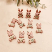 youga pink long eared rabbit resin pendant smiley rabbit diy jewelry accessories 10pcs for necklace earring making wholesale