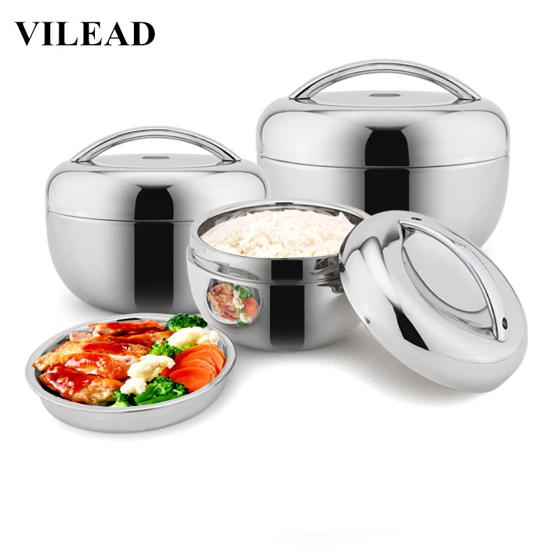 VILEAD из нержавеющей стали Ланч-бокс для детский пищевой контейнер с ручкой теплоудерживающая теплоизоляционная чаша Портативный Пикник Bento box