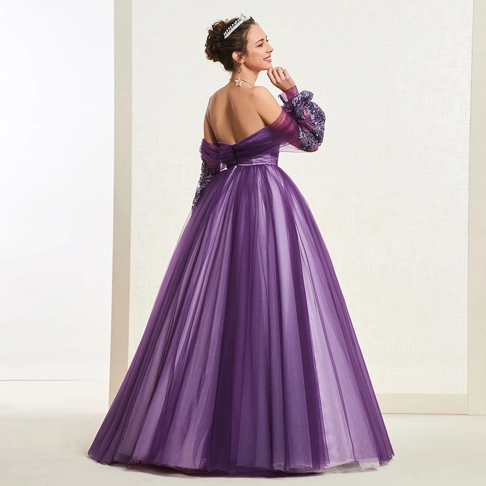 Dressv виноград без бретелек свадебное платье бальное с длинными рукавами