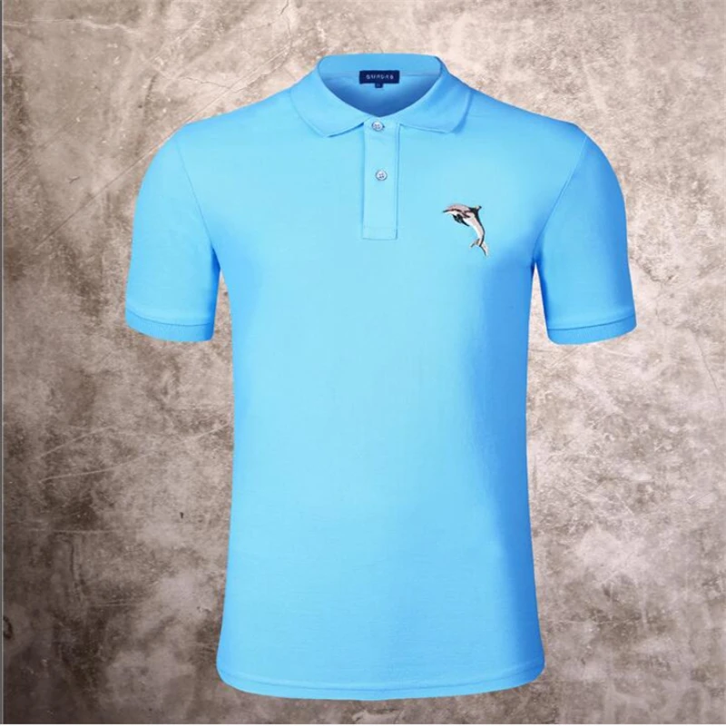 

New high-quality men's fashion heavy industry hot drilling dolphin polo shirt hip-hop slim designer clothing