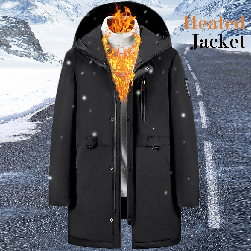 

Men's Usb Smart Heated Cotton-padded Jacket Long Thermal Coat Heating Front & Back New 3 Zones Heating Jacket Electric Fashion