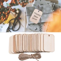 50pcs wooden label nature wood slice gift tags hanging pendant with hemp ropes for wedding birthday xmas thanksgiving party deco