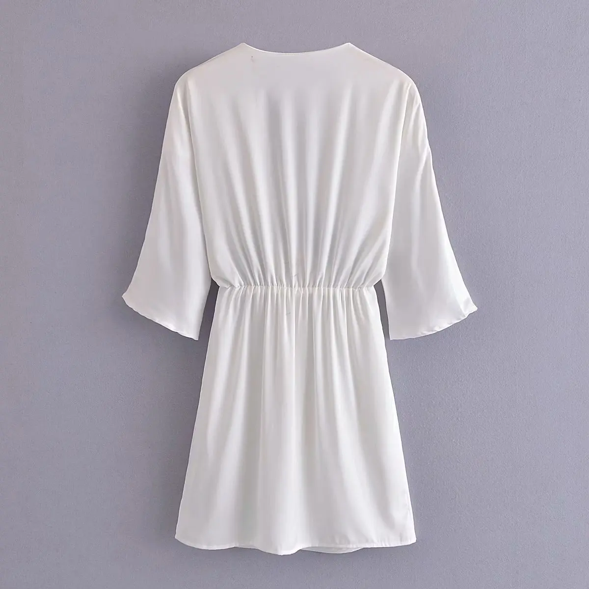 

European and American wind new women's 2021 trend design fashion street patting slim satin V-neck tie dress DLqz2223