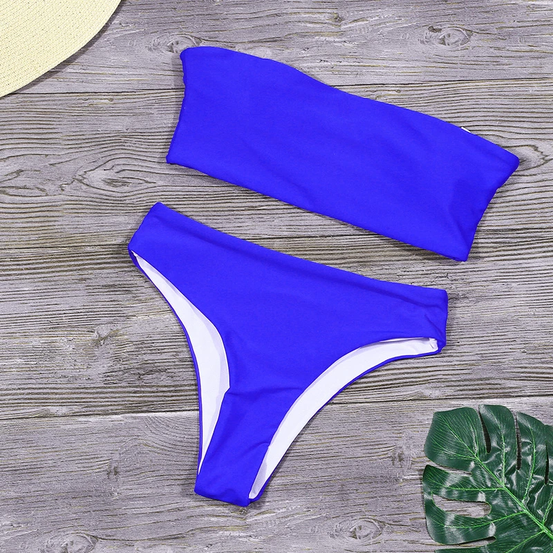 Женский комплект бикини с высокой талией сексуальный однотонный купальный