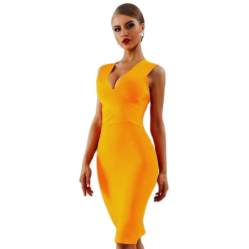 

Women Bandage Dress Sexy Deep V-Neck Sleeveless Backless Bodycon Dress Night Club Celebrity Party Dresses Women Evening Elegant