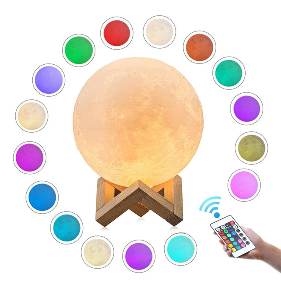 Moon Lamp 3D Print LED Night Light Touch Children's Bedroom Decoration RGB Dimmable 16 Colors Changing for Kids Birthday Gifts