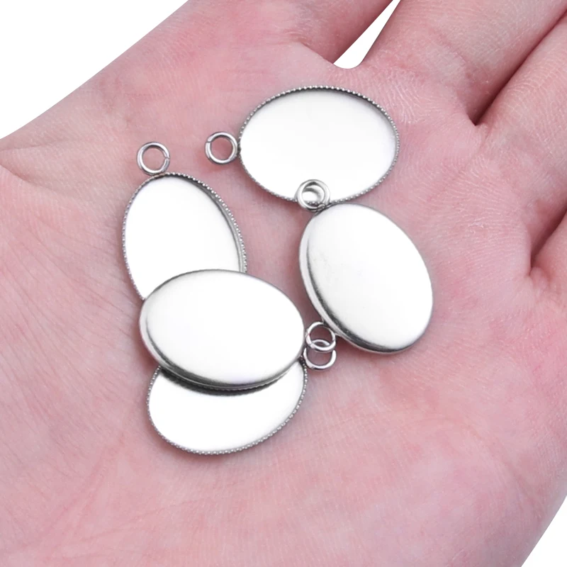 20pcs Stainless Steel 13x18/18x25mm Oval Blank Jagged Bezel Charms Pendant Cabochon Base For DIY Jewelry Making Accessories - купить по