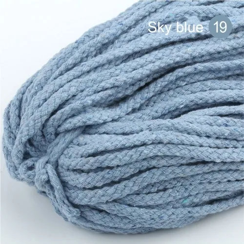 19 Sky blue 5 мм хлопковый шнур, экологичный витой канат, высокопрочная нить, сделай сам, текстиль, ремесло, тканая веревка, украшение для дома, Touw, 5 ярдов/партия - Цвет: 19 Sky blue