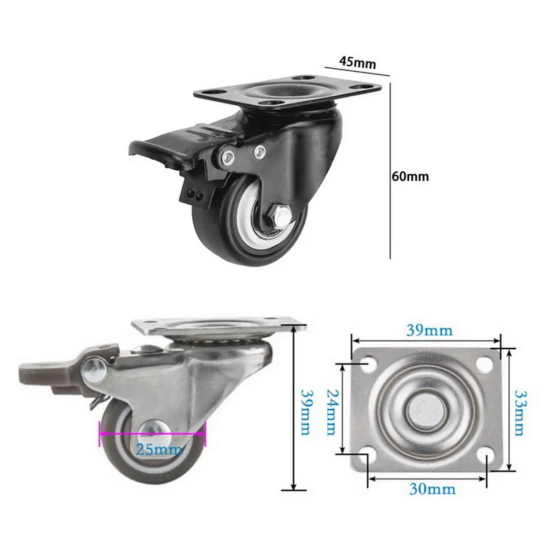 4 шт./компл. мебельные ролики колеса мягкий резиновый шарнирный ролик роликовые