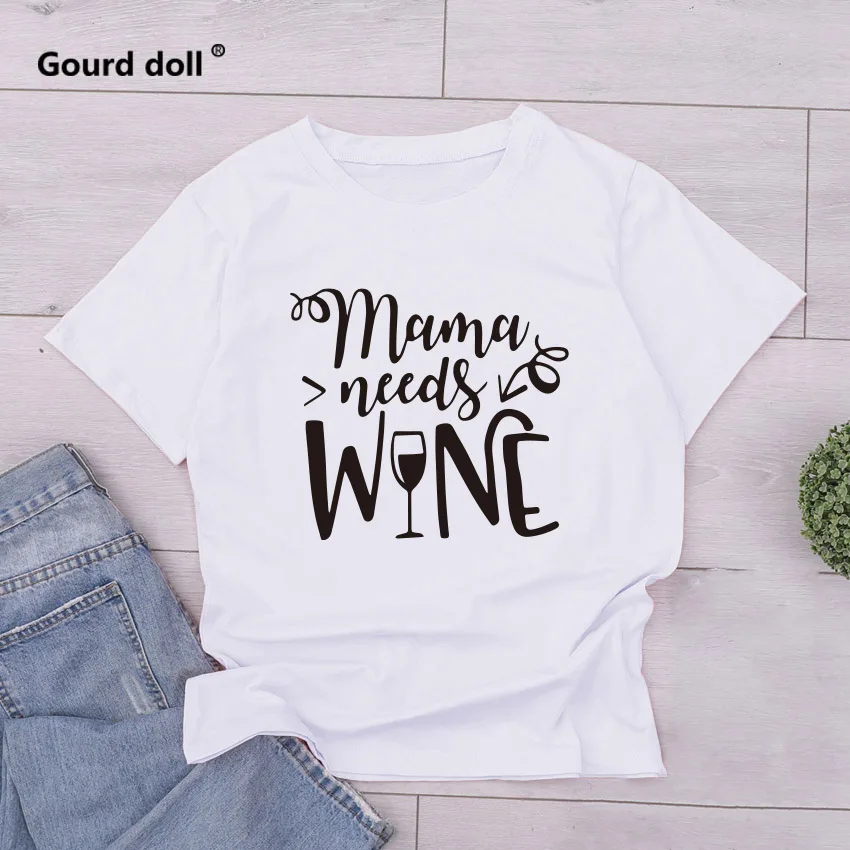 Новинка 2020 женская футболка для мамы вышивка вина милая повседневная женские