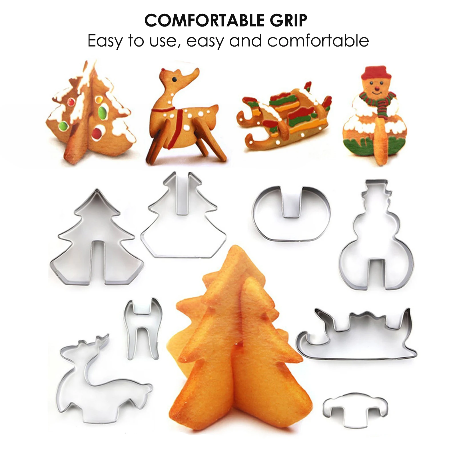

8pcs 3D Christmas Cookie Cutter Stainless Steel Cut Candy Biscuit Mold Cooking Tools DIY Christmas Decorations For Home New Year