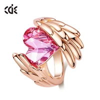 cde women gold rings embellished with crystals angel wings ring heart crystal jewellery ring woman love gifts