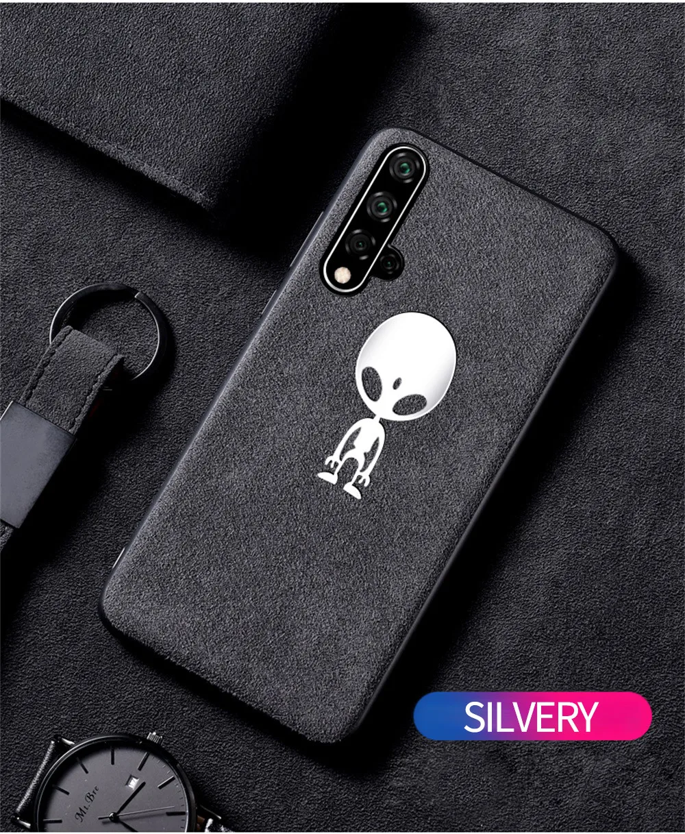 Замши с подкладкой из меха чехол для huawei P20 Lite P10 P30 Pro Коврики 20 30 10 Pro Honor 8X9 10 V9 V10 Nova 5 4 2S 3 3i кожаный телефон килифи - Цвет: Alien Metal label