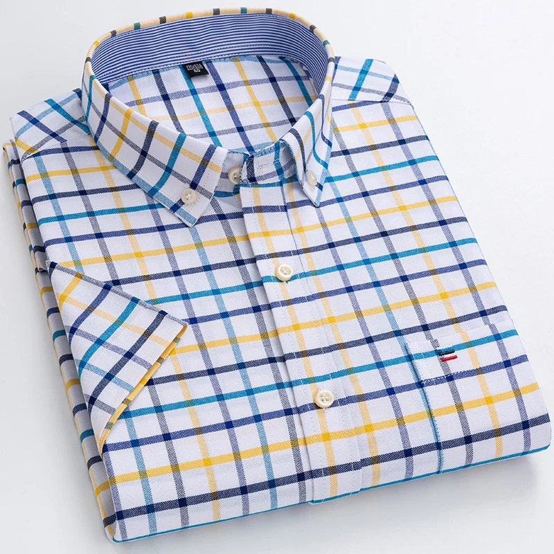 

Men's Oxford Short Sleeve Summer Casual Shirts Patch Pocket Comfortable Fashion Button-down Plaid Striped Cotton Checkered Shirt