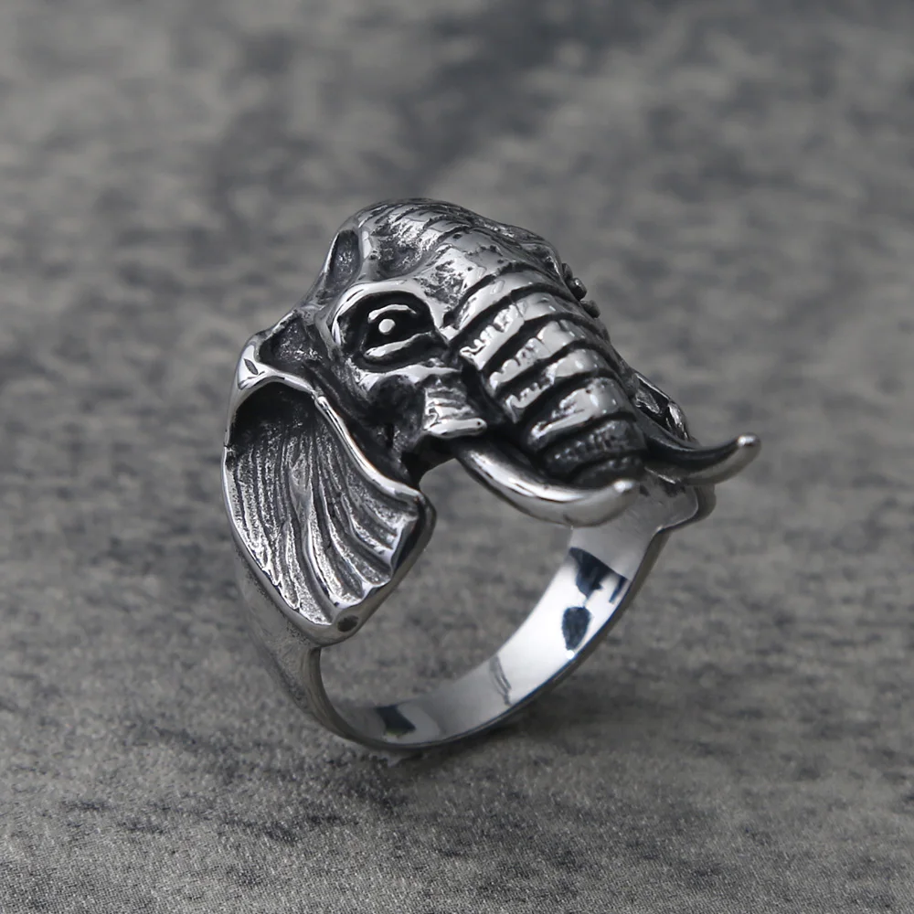 Мужское кольцо со слоном в стиле ретро из нержавеющей стали панк и байкера кольца