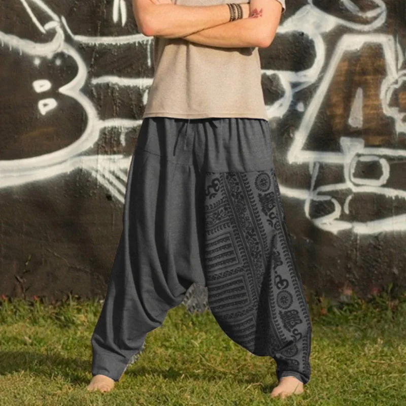 Брюки-султанки Мужские Винтажные штаны в стиле хип-хоп с заниженной мотней