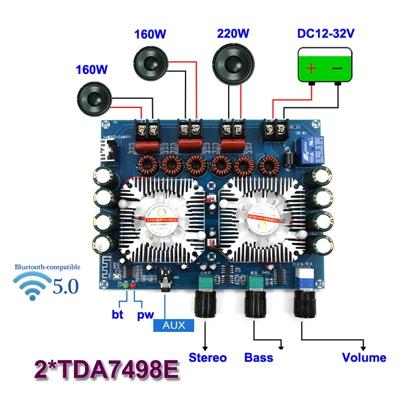 2*160 Вт + 220 TDA7498E Плата усилителя сабвуфера с поддержкой Bluetooth 2 1 каналов класс D